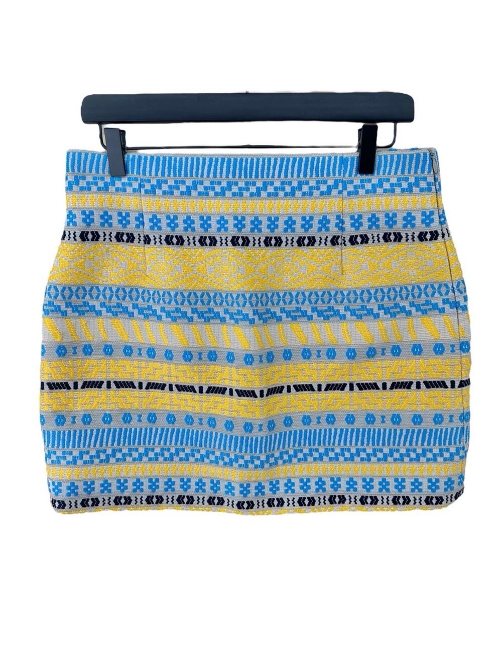 Zara Woman Skirt Embroidered Striped Jacquard Blue Yellow Cream Size L